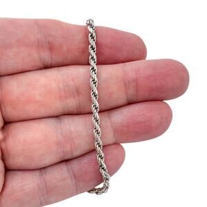 Estate Italy Sterling Silver 925 3mm Rope Chain Bracelet 7.5” | Italian Silver
